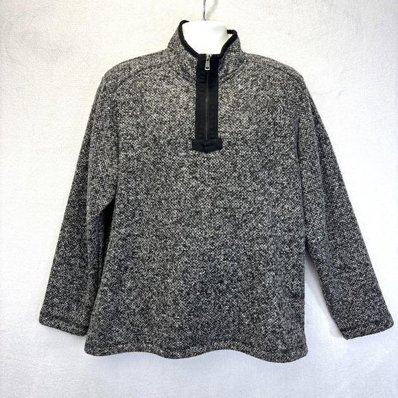 Orvis Fleece Sherpa Lined 1/4 Zip Sweater Mens Large Gray Black Pullover Knit - Picture 2 of 15